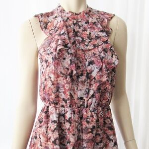 BCBGENERATION Ruffle Rose Bloom Floral Knee Length Sleeveless Cocktail Dress
